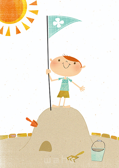 人物 子供 男の子 少年 1人 屋外 公園 砂場 遊び 砂遊び 微笑む 登る 旗 太陽 かわいい イラスト作品紹介 イラスト 写真のストックフォトwaha ワーハ カンプデータは無料