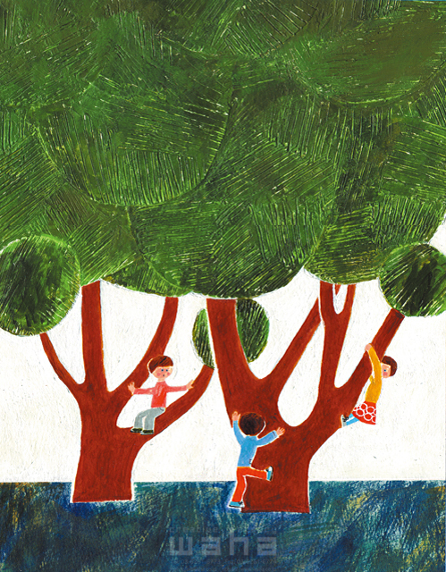 人物 子供 3人 友達 運動 木登り 自然 元気 健康 素朴 ほのぼの イラスト作品紹介 イラスト 写真のストックフォトwaha ワーハ カンプデータは無料