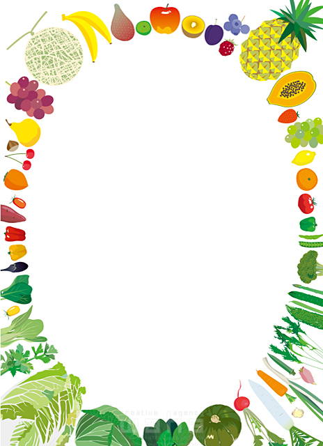 食材 野菜 果物 枠 楕円 フレーム 安心 安全 新鮮 白バック イラスト作品紹介 イラスト 写真のストックフォトwaha ワーハ