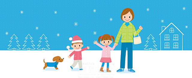 人物 家族 親子 散歩 雪 クリスマス 冬 夜 ペット 犬 ツリー ほのぼの イラスト作品紹介 イラスト 写真のストックフォトwaha ワーハ カンプデータは無料