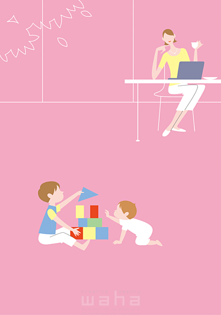 人物 家族 親子 3人 子供 赤ちゃん 楽しい 生活 日常 仲良し リビング 見守る おもちゃ 積み木 イラスト作品紹介 イラスト 写真のストックフォトwaha ワーハ カンプデータは無料