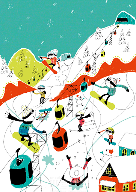 人物 人々 集団 若者 冬 雪 スポーツ レジャー 遊び スキー スノボ スノーボード スキー場 ゴンドラ ジャンプ 元気 楽しい イラスト作品紹介 イラスト 写真のストックフォトwaha ワーハ カンプデータは無料
