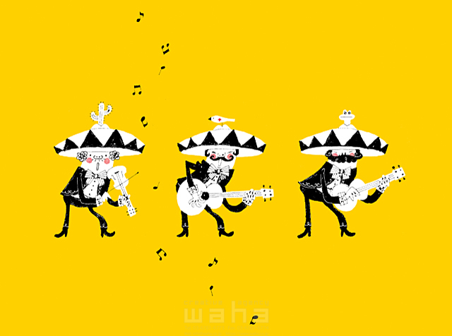 人物 男性 3人 グループ バンド ユニット 音楽 奏でる 楽しい 楽器 ギター バイオリン メキシコ 演奏 合奏 イラスト作品紹介 イラスト 写真のストックフォトwaha ワーハ