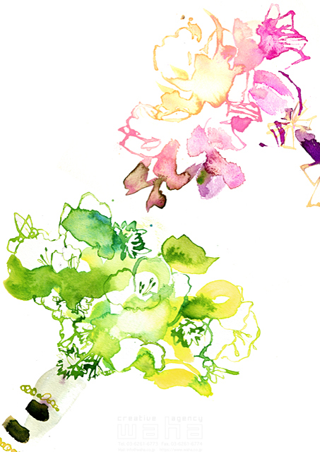 イラスト＆写真のストックフォトwaha（ワーハ）　植物、花、花束、ブーケ、プレゼント、ギフト、水彩、おしゃれ、白バック　Hiroe　18-4342b