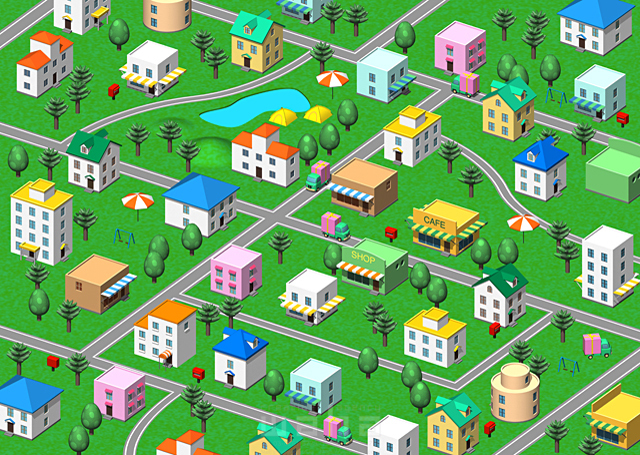 街並み 町並み 住宅街 地域 社会 集合 俯瞰 建物 レゴ 3d 明るい 楽しい カラフル イラスト作品紹介 イラスト 写真のストックフォトwaha ワーハ カンプデータは無料