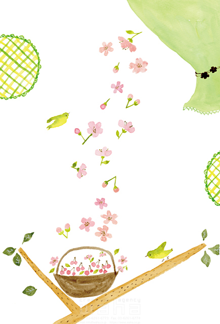 イラスト＆写真のストックフォトwaha（ワーハ）　自然、花、桜、つぼみ、動物、鳥、小鳥、鍋、やわらかい、水彩、白バック　naginohi　18-4551b
