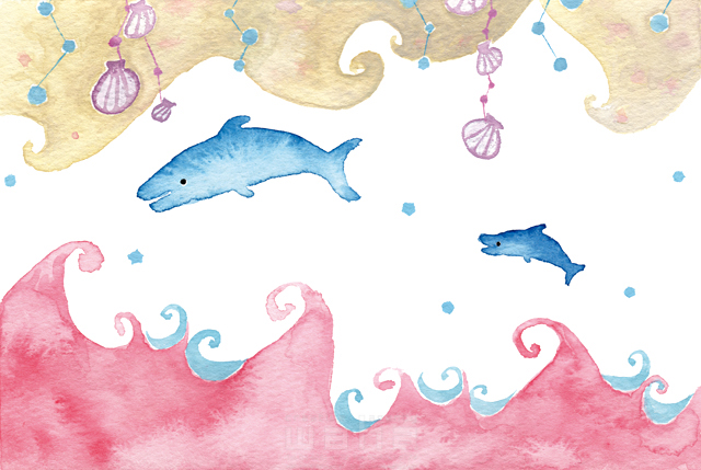 自然 海 動物 イルカ 波 貝殻 やわらかい 水彩 イラスト作品紹介 イラスト 写真のストックフォトwaha ワーハ カンプデータは無料