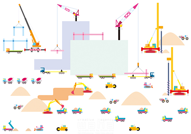 工事現場 建設現場 工事 建築 職業 産業 復興 工事車両 働く車 イラスト作品紹介 イラスト 写真のストックフォトwaha ワーハ カンプデータは無料