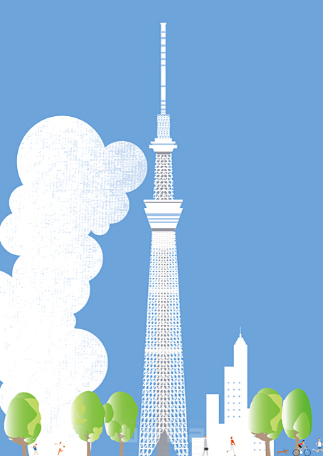 人々 街 都会 都市 スカイツリー タワー 東京 季節 夏 空 雲 イラスト作品紹介 イラスト 写真のストックフォトwaha ワーハ カンプデータは無料
