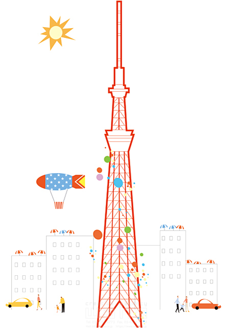 人々 街 都会 都市 スカイツリー 太陽 飛行船 東京 イラスト作品紹介 イラスト 写真のストックフォトwaha ワーハ カンプデータは無料