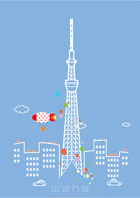 人々 街 都会 都市 スカイツリー 飛行船 東京 イラスト作品紹介 イラスト 写真のストックフォトwaha ワーハ