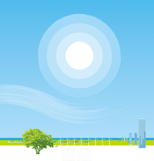 風景 エコ 環境 エネルギー ビル 空 青空 太陽 ソーラー 資源 電力 発電 風力 風車 イメージ 未来 イラスト作品紹介 イラスト 写真のストックフォトwaha ワーハ カンプデータは無料