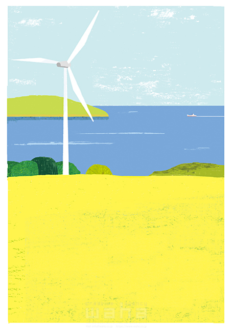 イラスト＆写真のストックフォトwaha（ワーハ）　風景、風力発電、電力、エネルギー、環境、エコロジー、自然、海　細田 雅亮　18-5047cv