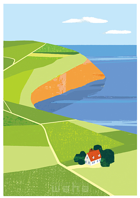 風景 自然 夏 海 岬 家 住宅 イラスト作品紹介 イラスト 写真のストックフォトwaha ワーハ カンプデータは無料