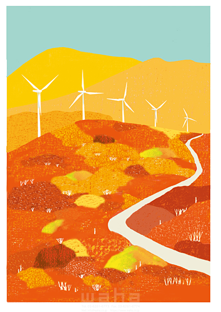 風景 風力発電 電力 エネルギー 環境 エコロジー 自然 秋 山 紅葉 イラスト作品紹介 イラスト 写真のストックフォトwaha ワーハ カンプデータは無料