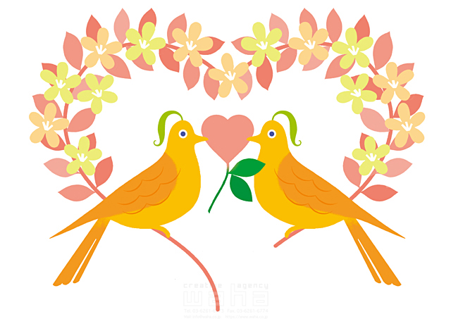 イラスト＆写真のストックフォトwaha（ワーハ）　植物、鳥、ハート、愛情、花　eka　18-5091b