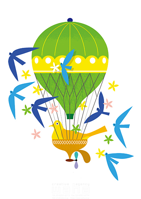 イラスト＆写真のストックフォトwaha（ワーハ）　気球、鳥、エコロジー、花　eka　18-5096b