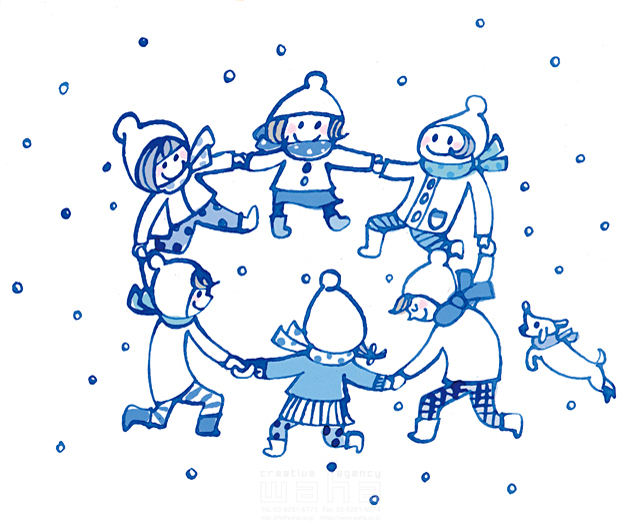 人物 子供 小学生 男の子 女の子 グループ 集合 犬 輪 円陣 踊る 回る 遊ぶ 楽しい 元気 夢 希望 季節 冬 雪 イラスト作品紹介 イラスト 写真のストックフォトwaha ワーハ カンプデータは無料