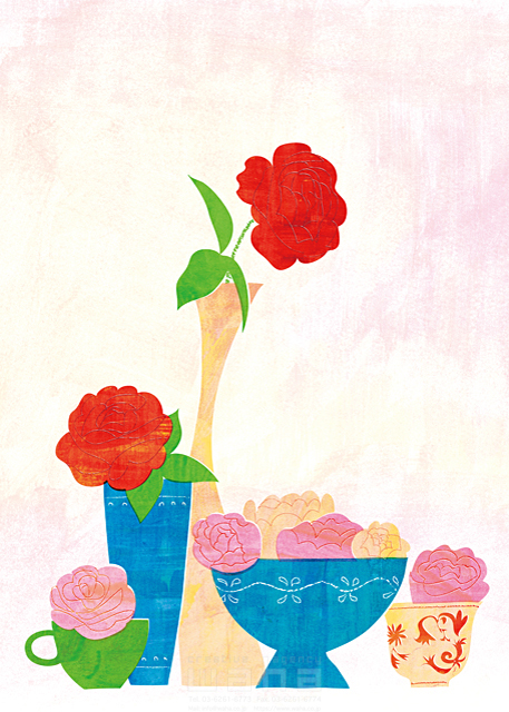 イラスト＆写真のストックフォトwaha（ワーハ）　季節、春、花、花瓶、生活小物、インテリア、薔薇、バラ　Ananas Works　18-5156c