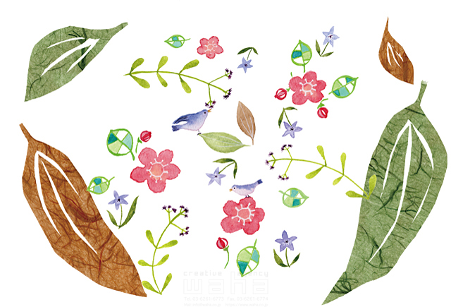 イラスト＆写真のストックフォトwaha（ワーハ）　季節、春、花、葉、鳥、エコロジー、ナチュラル、抽象イメージ　naginohi　18-5200b