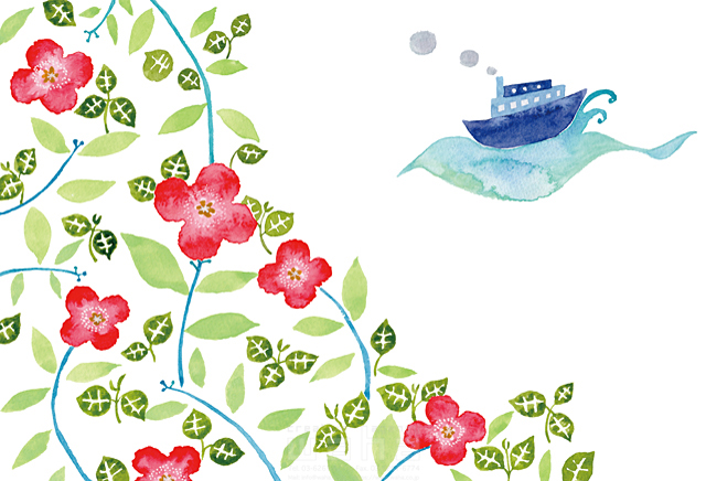 イラスト＆写真のストックフォトwaha（ワーハ）　季節、夏、花、海、船、エコロジー、ナチュラル、抽象イメージ　naginohi　18-5206b