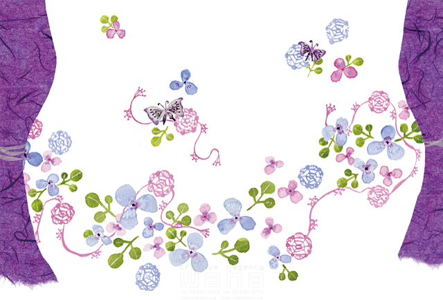 イラスト＆写真のストックフォトwaha（ワーハ）　季節、冬、花、蝶、カーテン、エコロジー、ナチュラル、抽象イメージ　naginohi　18-5210b