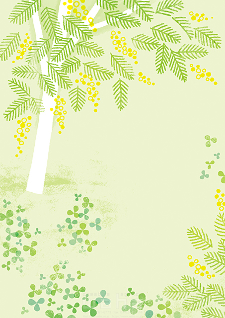 イラスト＆写真のストックフォトwaha（ワーハ）　季節、春、初夏、植物、花、木、ミモザ、アカシア　ことり寧子　18-5232b