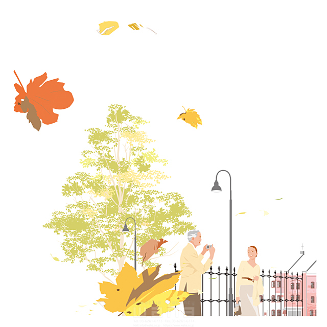 イラスト＆写真のストックフォトwaha（ワーハ）　季節、秋、風景、枯れ葉、人物、親子、シニア　都筑 みなみ　18-5258c
