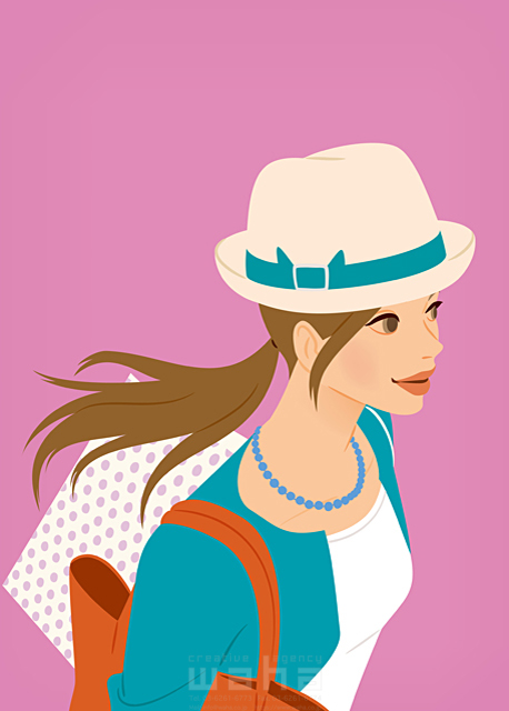 イラスト＆写真のストックフォトwaha（ワーハ）　人物、女性、ショッピング、ショッピングバッグ、紙袋、帽子　soccu　18-5275b