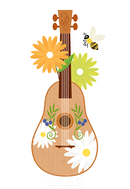 イラスト＆写真のストックフォトwaha（ワーハ）　ギター、楽器、ハチ、花、秋　eka　18-5576b