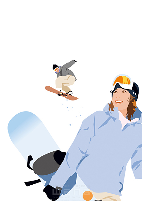イラスト＆写真のストックフォトwaha（ワーハ）　人物、女性、冬、スノーボード、ウィンタースポーツ　都筑 みなみ　18-5857b
