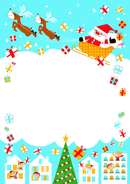 イラスト＆写真のストックフォトwaha（ワーハ）　クリスマス、サンタクロース、トナカイ、プレゼント、町、街　fukkie.　18-5896b