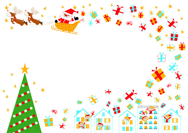 イラスト＆写真のストックフォトwaha（ワーハ）　クリスマス、サンタクロース、トナカイ、プレゼント、クリスマスツリー　fukkie.　18-5897b
