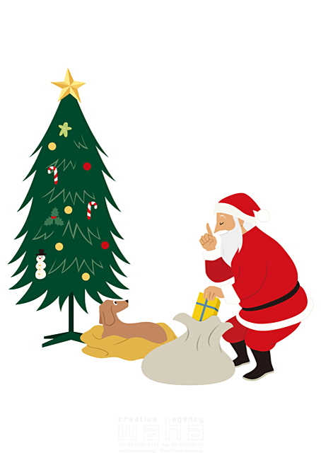 人 人物 男性 クリスマス 冬 プレゼント 贈り物 クリスマスツリー お祝い サンタクロース 犬 ペット イラスト作品紹介 イラスト 写真のストックフォトwaha ワーハ カンプデータは無料