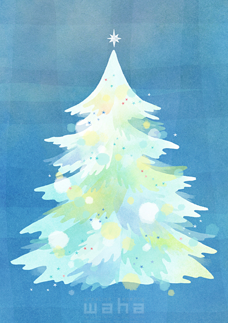イラスト＆写真のストックフォトwaha（ワーハ）　クリスマス、クリスマスツリー、ホワイトクリスマス　ことり寧子　18-5920b
