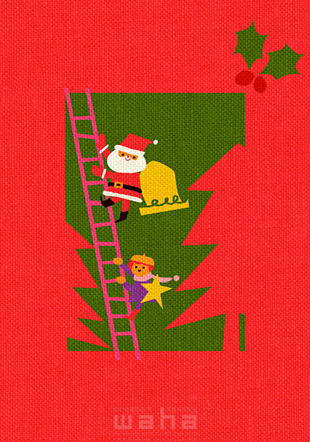 人物 サンタクロース クリスマス 子供 はしご イラスト作品紹介 イラスト 写真のストックフォトwaha ワーハ