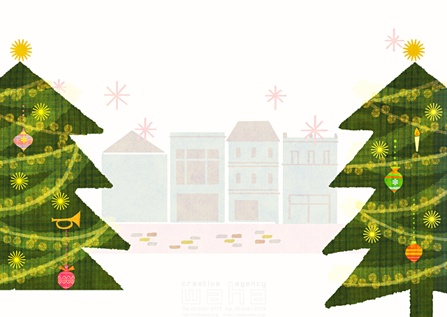 イラスト＆写真のストックフォトwaha（ワーハ）　クリスマス、クリスマスツリー、街、冬　大野 和夫　18-5956b