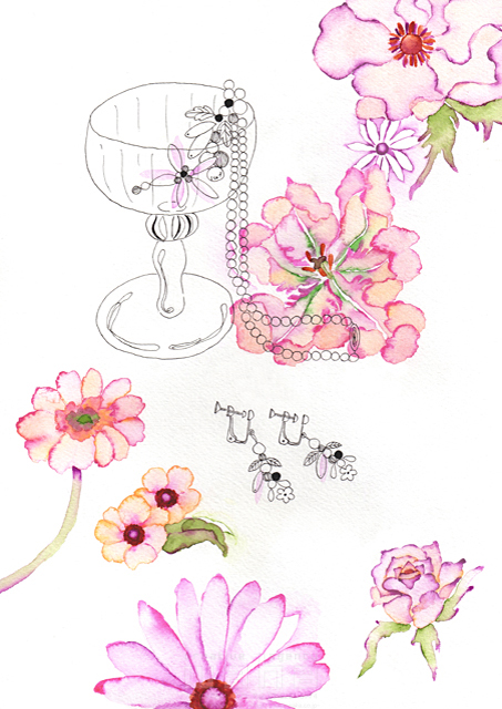 イラスト＆写真のストックフォトwaha（ワーハ）　植物、花、グラス、アクセサリー、ネックレス、イヤリング　磯谷 真美　18-5983c