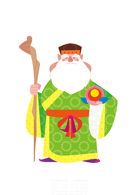 イラスト＆写真のストックフォトwaha（ワーハ）　七福神、キャラクター、正月、寿老人、縁起物　Tatsuya　18-5988b