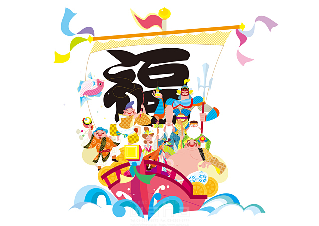 イラスト＆写真のストックフォトwaha（ワーハ）　七福神、キャラクター、正月、宝船、縁起物　Tatsuya　18-5993c