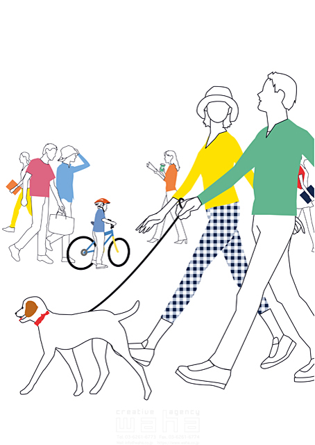 街 人物 人々 集団 夫婦 犬 散歩 家族 イラスト作品紹介 イラスト 写真のストックフォトwaha ワーハ