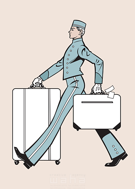 人物 職業 ホテルマン 荷物 キャリーバッグ 運ぶ イラスト作品紹介 イラスト 写真のストックフォトwaha ワーハ