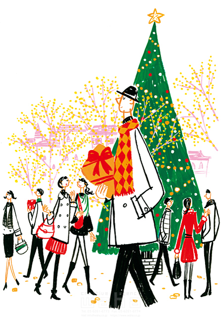 イラスト＆写真のストックフォトwaha（ワーハ）　人物、人々、男性、クリスマス、クリスマスツリー、プレゼント　石津 雅和　18-6093c