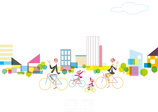 人物 家族 父 母 子供 自転車 楽しい 手をふる 街 サイクリング イラスト作品紹介 イラスト 写真のストックフォトwaha ワーハ カンプデータは無料