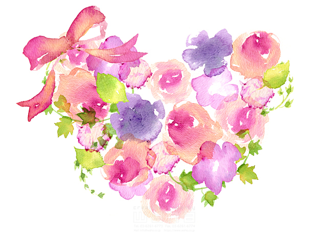 イラスト＆写真のストックフォトwaha（ワーハ）　花、植物、ハート、リボン、リース　たけもと えりこ　18-6239b
