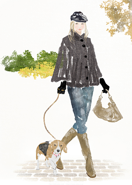 人物 女性 街 秋 犬 ペット 散歩 イラスト作品紹介 イラスト 写真のストックフォトwaha ワーハ