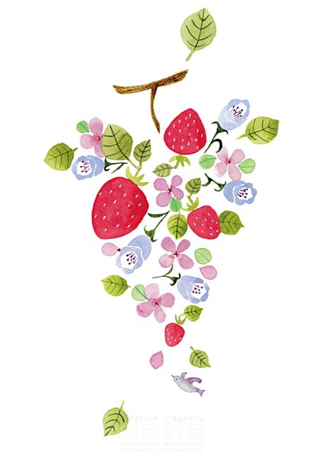 イラスト＆写真のストックフォトwaha（ワーハ）　植物、花、春、いちご、果物、実り　naginohi　18-6357b