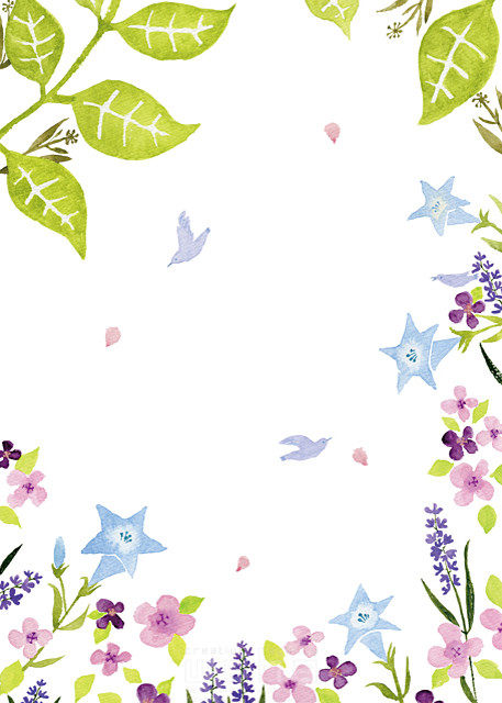 イラスト＆写真のストックフォトwaha（ワーハ）　植物、花、花畑、鳥、春、メッセージボード　naginohi　18-6361b