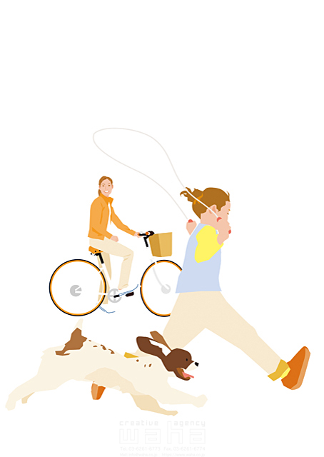 人 人々 女性 女の子 家族 親子 お母さん 子供 自転車 縄跳び 遊ぶ 犬 ペット 走る イラスト作品紹介 イラスト 写真のストックフォトwaha ワーハ カンプデータは無料