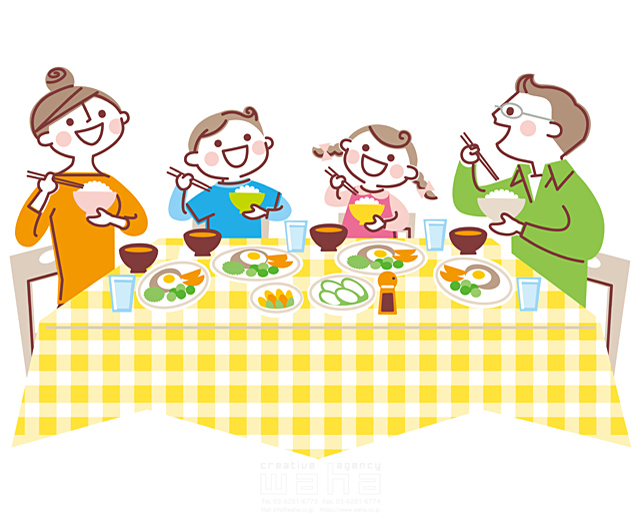 人物 家族 父 母 子供 男の子 女の子 料理 食卓 ダイニング 食事 食育 イラスト作品紹介 イラスト 写真のストックフォトwaha ワーハ